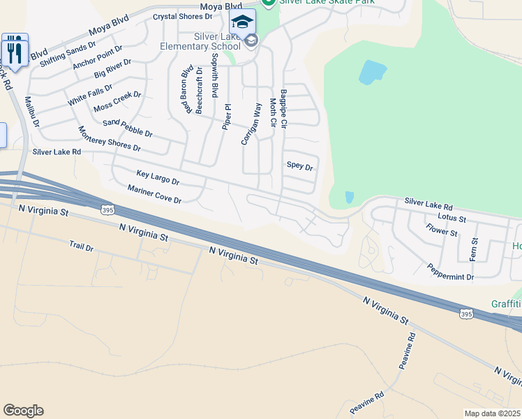 map of restaurants, bars, coffee shops, grocery stores, and more near 8301 Cub Court in Reno