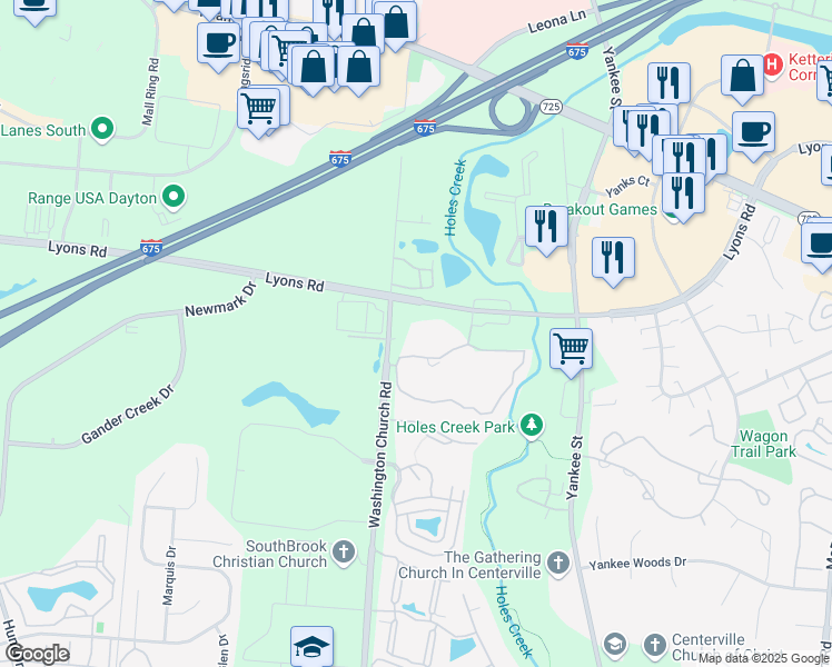 map of restaurants, bars, coffee shops, grocery stores, and more near 8630 Washington Church Road in Miamisburg
