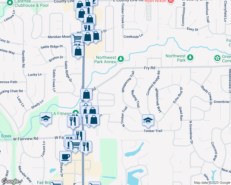 map of restaurants, bars, coffee shops, grocery stores, and more near 1600 Foxmere Boulevard in Greenwood