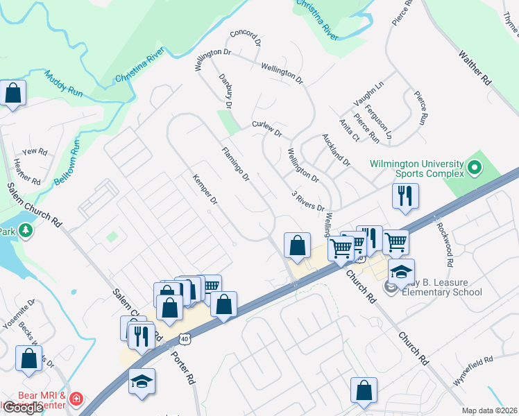map of restaurants, bars, coffee shops, grocery stores, and more near in Bear