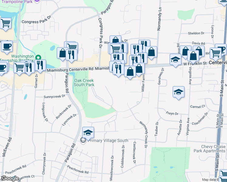 map of restaurants, bars, coffee shops, grocery stores, and more near 8140 Havitshire Way in Montgomery County