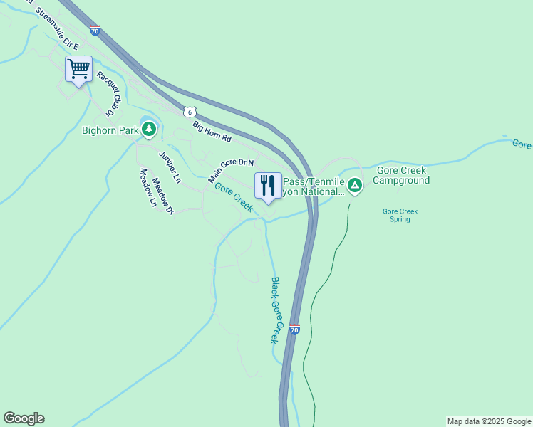 map of restaurants, bars, coffee shops, grocery stores, and more near 5175 Black Gore Dr in Vail