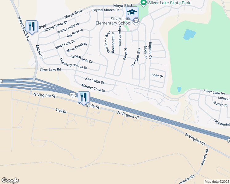 map of restaurants, bars, coffee shops, grocery stores, and more near 7655 Mariner Cove Court in Reno