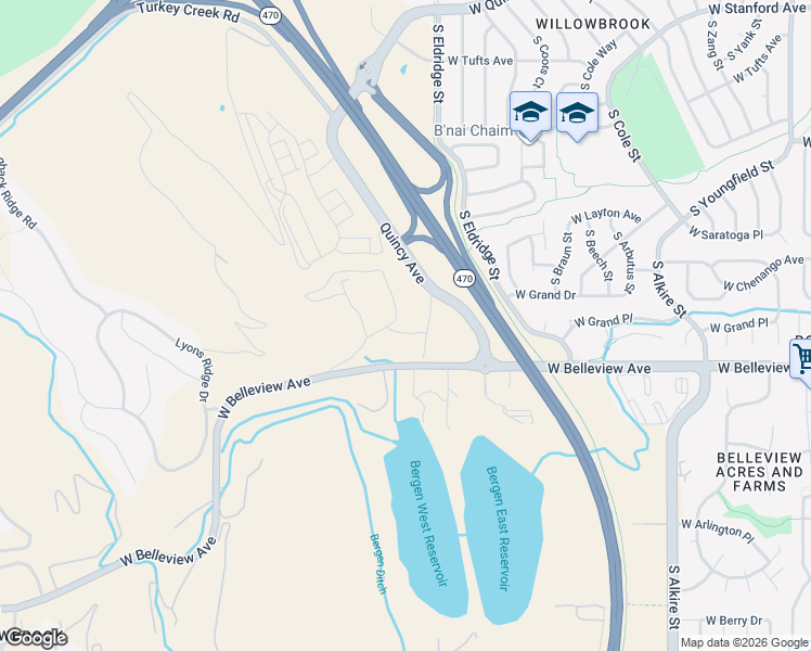 map of restaurants, bars, coffee shops, grocery stores, and more near 14141 West Belleview Avenue in Morrison