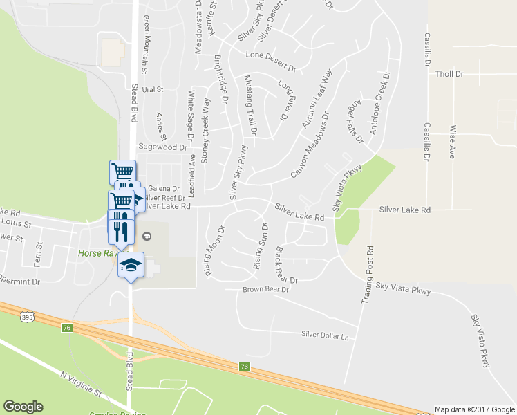 map of restaurants, bars, coffee shops, grocery stores, and more near 9275 Rising Moon Drive in Reno