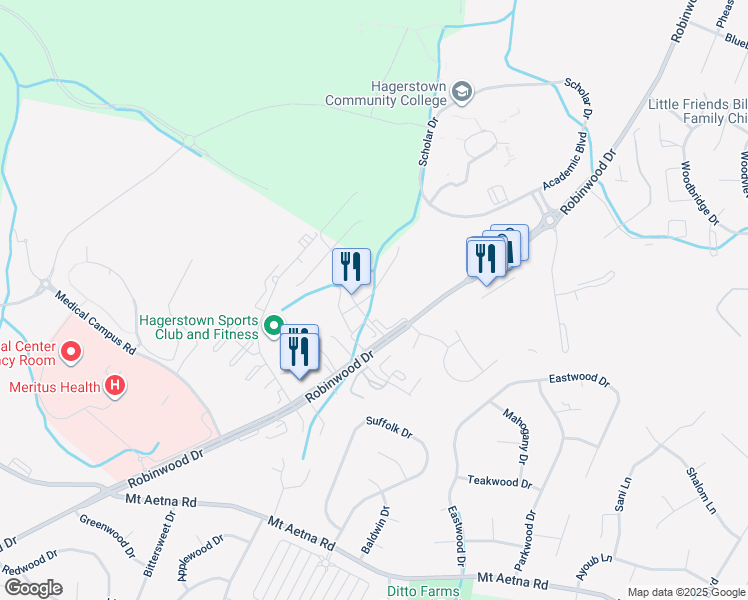 map of restaurants, bars, coffee shops, grocery stores, and more near 20207 Capital Lane in Hagerstown