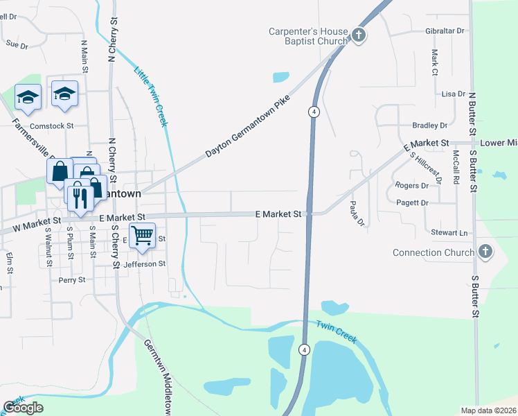 map of restaurants, bars, coffee shops, grocery stores, and more near 644 East Market Street in Germantown