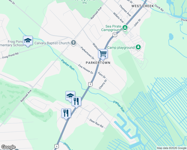 map of restaurants, bars, coffee shops, grocery stores, and more near 8 Fire House Drive in Ocean County