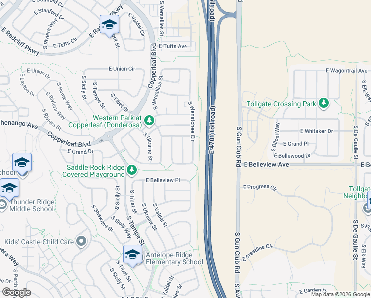 map of restaurants, bars, coffee shops, grocery stores, and more near 5018 South Wenatchee Street in Aurora