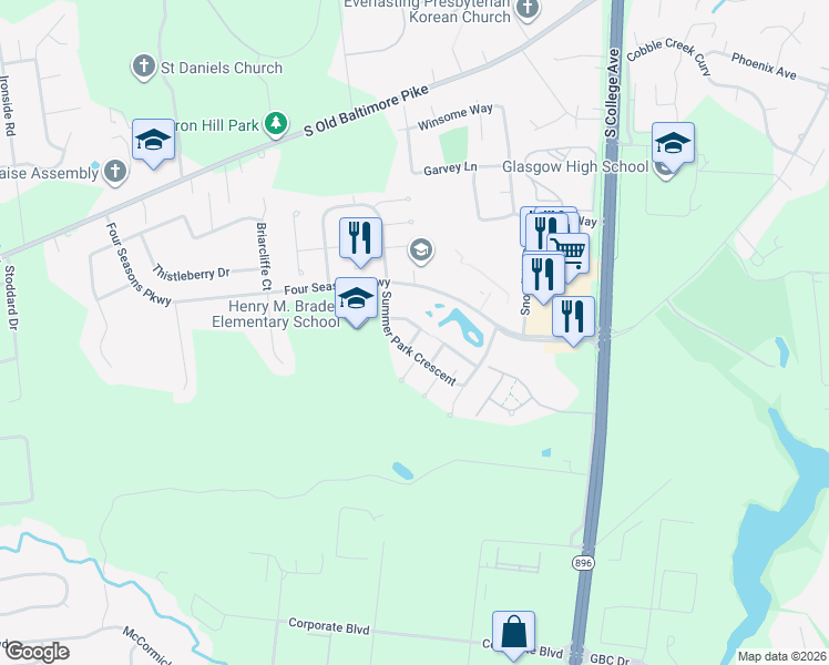 map of restaurants, bars, coffee shops, grocery stores, and more near 225 West Edgewater Way in Newark