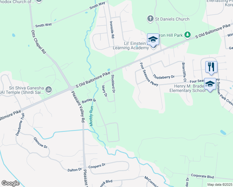 map of restaurants, bars, coffee shops, grocery stores, and more near 13 Stoddard Drive in Newark