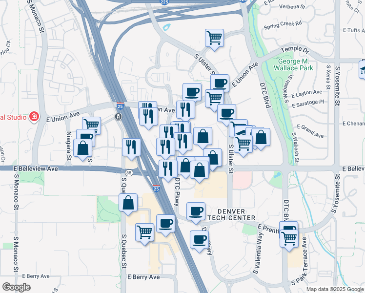 map of restaurants, bars, coffee shops, grocery stores, and more near 5062 South Syracuse Street in Denver