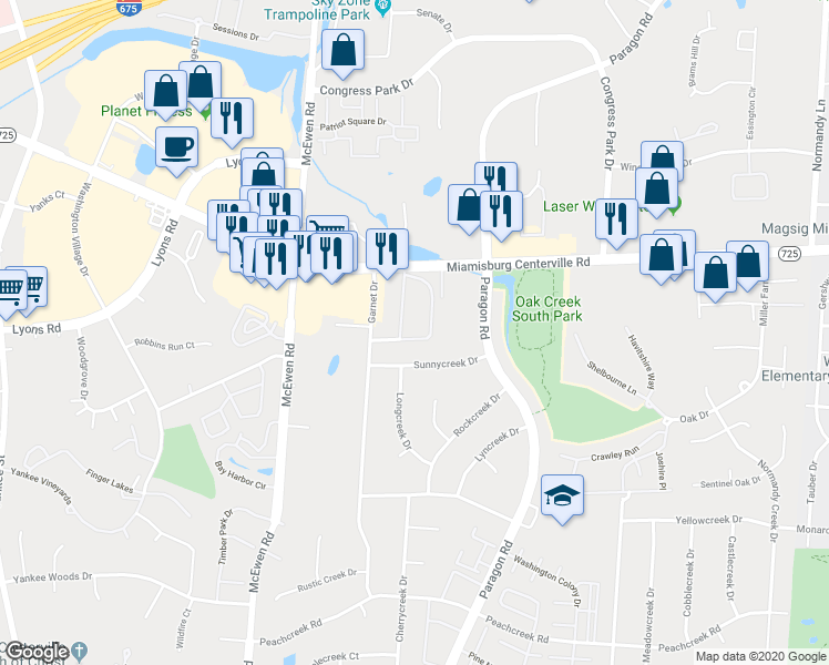 map of restaurants, bars, coffee shops, grocery stores, and more near 8084 Timberlodge Trail in Montgomery County