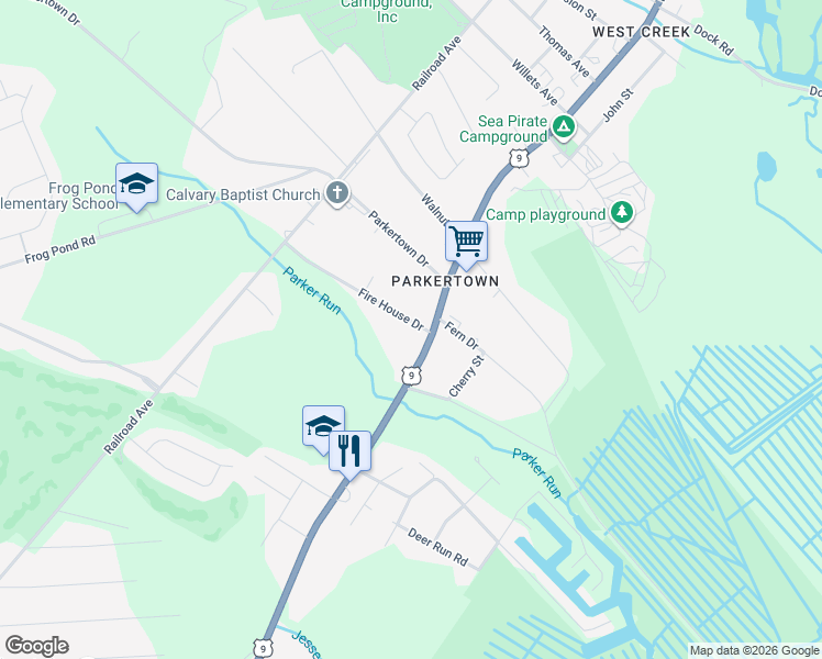 map of restaurants, bars, coffee shops, grocery stores, and more near 8 Fire House Drive in Little Egg Harbor Township