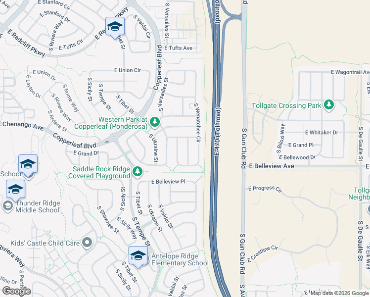 map of restaurants, bars, coffee shops, grocery stores, and more near 5018 South Wenatchee Street in Aurora