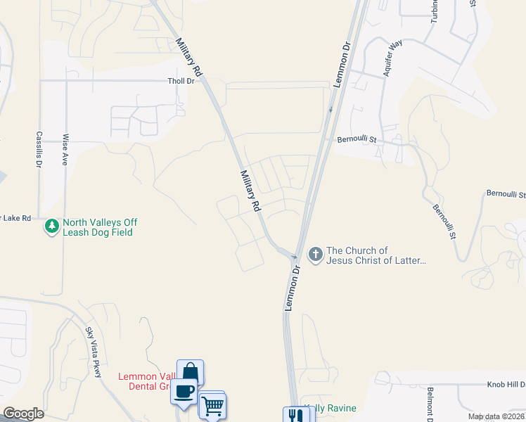 map of restaurants, bars, coffee shops, grocery stores, and more near 5280-7572 Military Road in Reno
