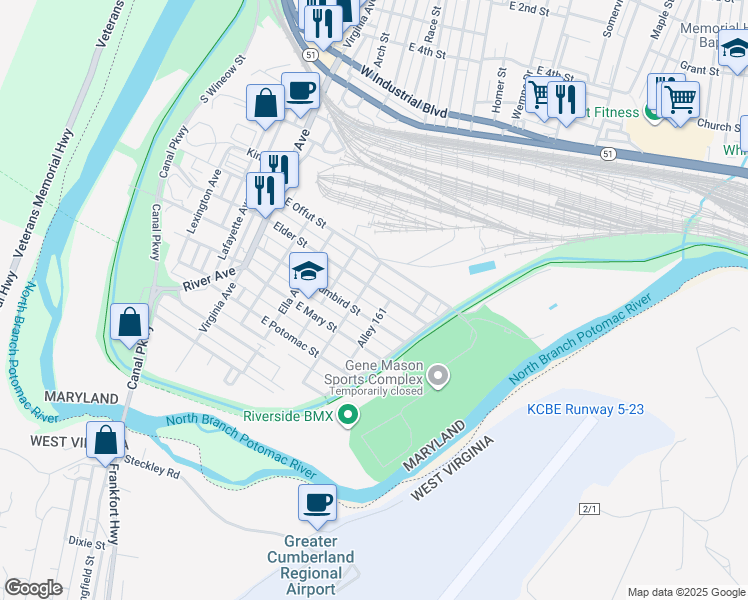 map of restaurants, bars, coffee shops, grocery stores, and more near 204 Humbird Street in Cumberland