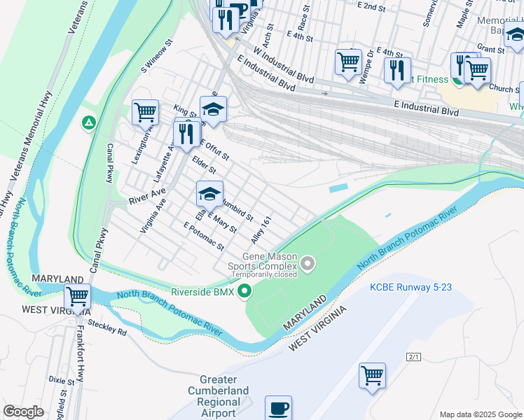 map of restaurants, bars, coffee shops, grocery stores, and more near 204 Humbird Street in Cumberland