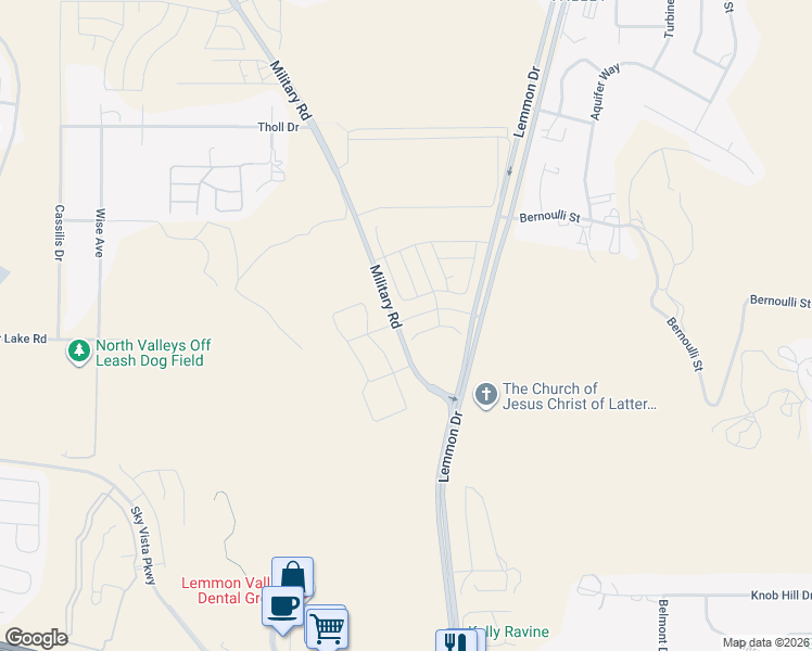 map of restaurants, bars, coffee shops, grocery stores, and more near 5280-7572 Military Road in Reno
