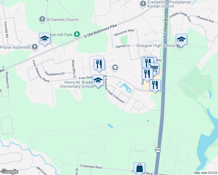 map of restaurants, bars, coffee shops, grocery stores, and more near 225 West Edgewater Way in Newark