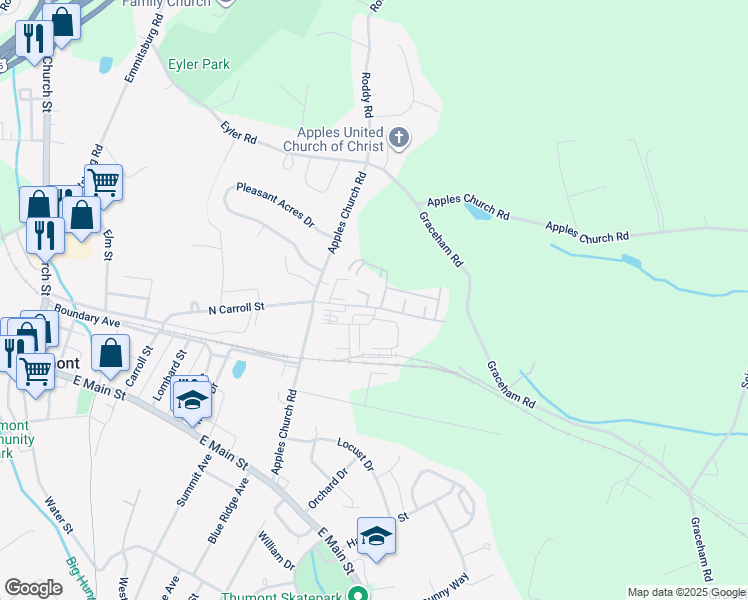 map of restaurants, bars, coffee shops, grocery stores, and more near 102 Stull Court in Thurmont