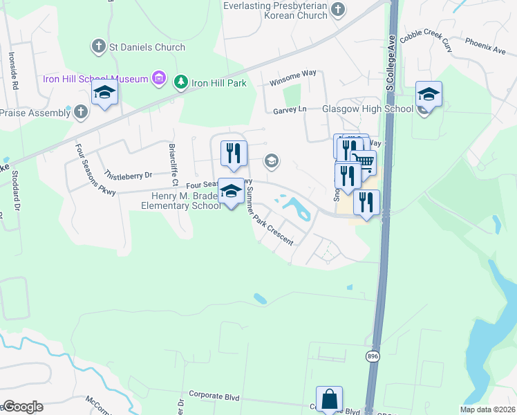 map of restaurants, bars, coffee shops, grocery stores, and more near 225 West Edgewater Way in Newark