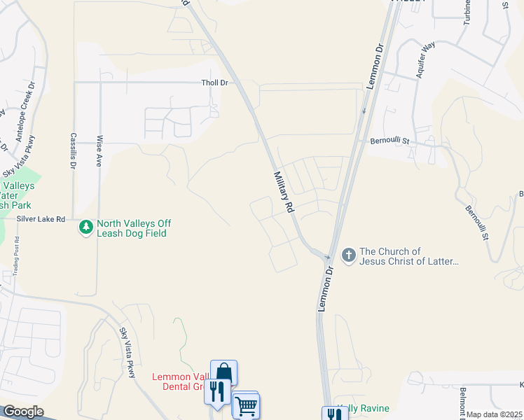 map of restaurants, bars, coffee shops, grocery stores, and more near 8001 Military Road in Reno