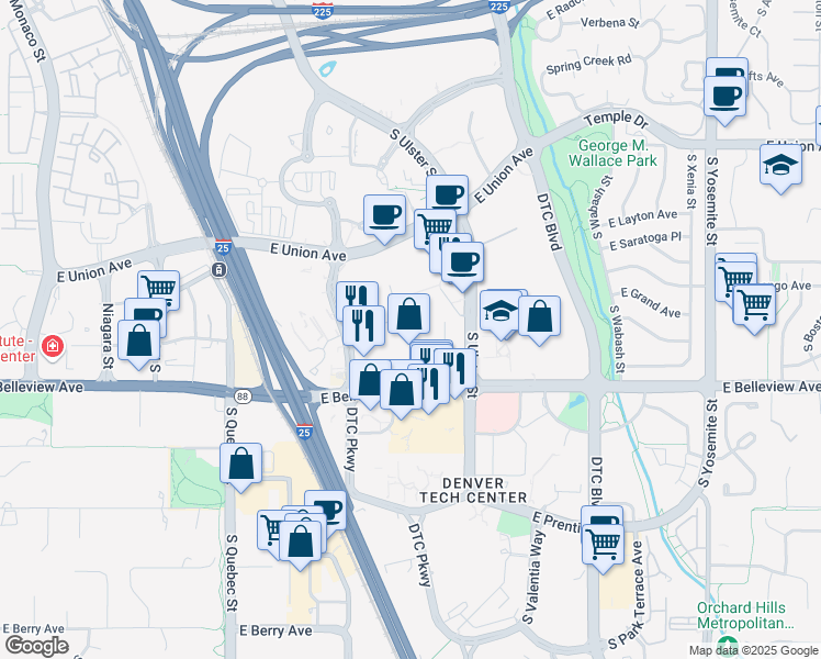 map of restaurants, bars, coffee shops, grocery stores, and more near 7887 East Belleview Avenue in Englewood