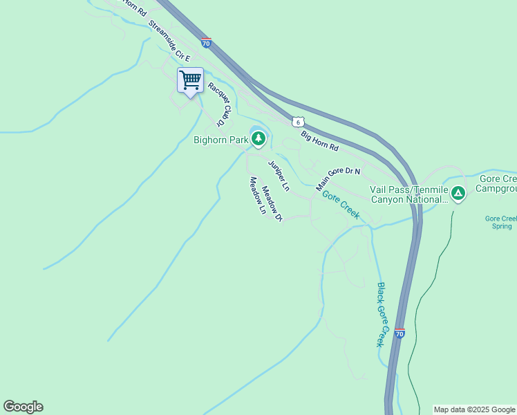 map of restaurants, bars, coffee shops, grocery stores, and more near 4842 Meadow Lane in Vail