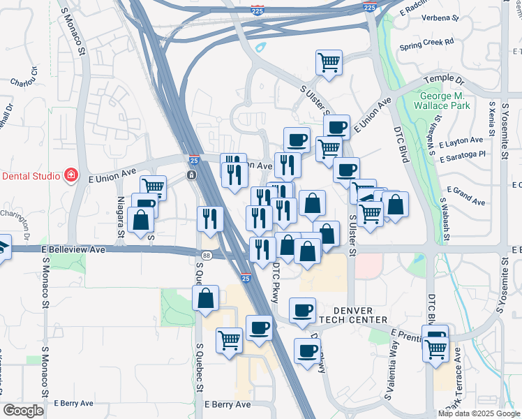 map of restaurants, bars, coffee shops, grocery stores, and more near 5062 South Syracuse Street in Denver