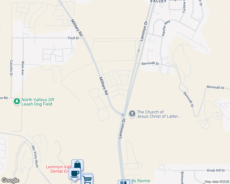 map of restaurants, bars, coffee shops, grocery stores, and more near 5280-7572 Military Road in Reno