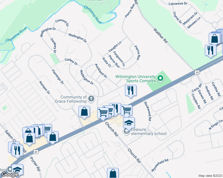 map of restaurants, bars, coffee shops, grocery stores, and more near 4 Winton Lane in Newark