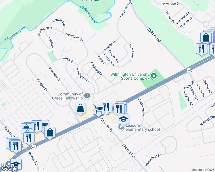 map of restaurants, bars, coffee shops, grocery stores, and more near 4 Winton Lane in Newark