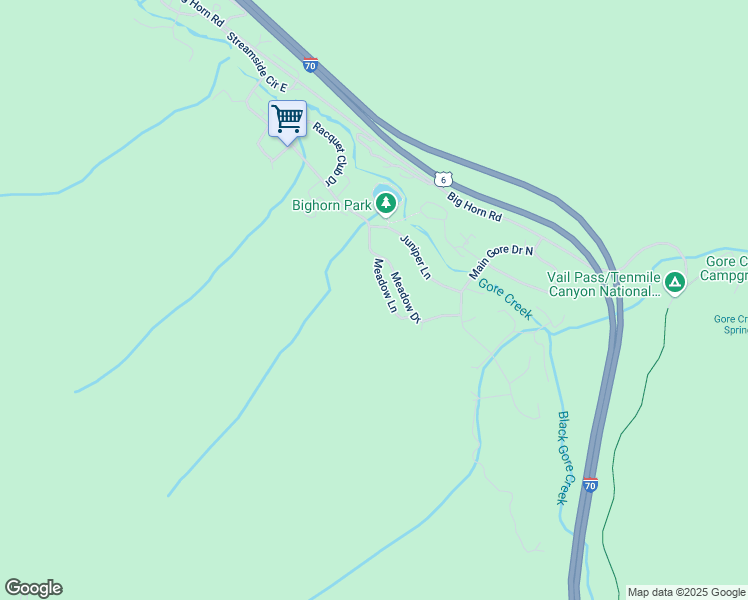 map of restaurants, bars, coffee shops, grocery stores, and more near 4842 Meadow Lane in Vail
