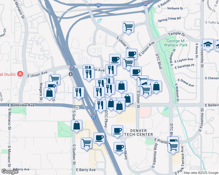 map of restaurants, bars, coffee shops, grocery stores, and more near 5062 South Syracuse Street in Denver