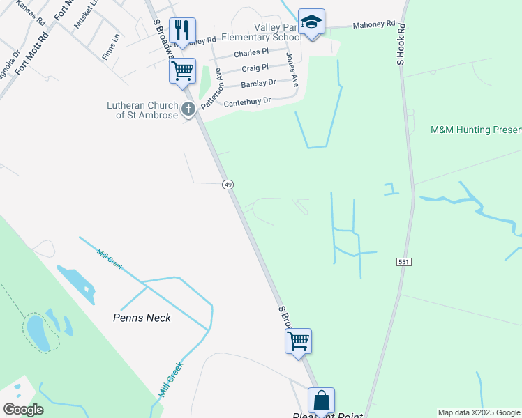 map of restaurants, bars, coffee shops, grocery stores, and more near 542 South Broadway in Pennsville