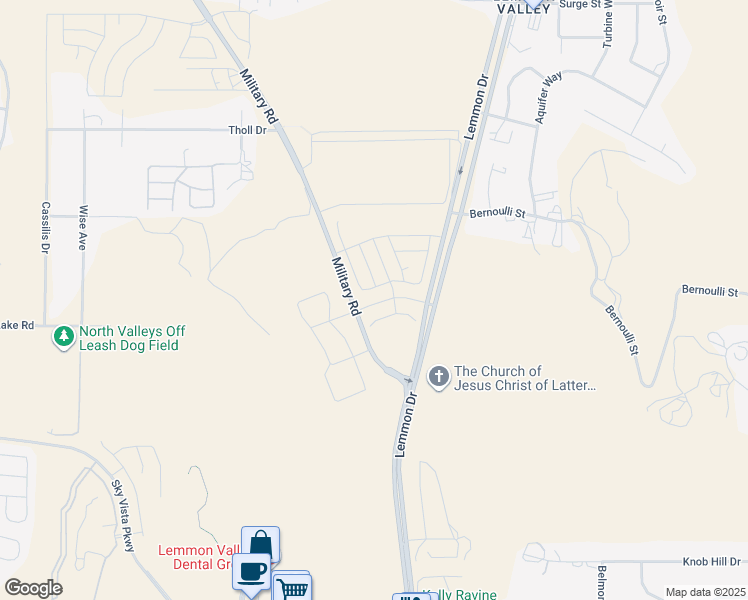 map of restaurants, bars, coffee shops, grocery stores, and more near 5280-7572 Military Road in Reno