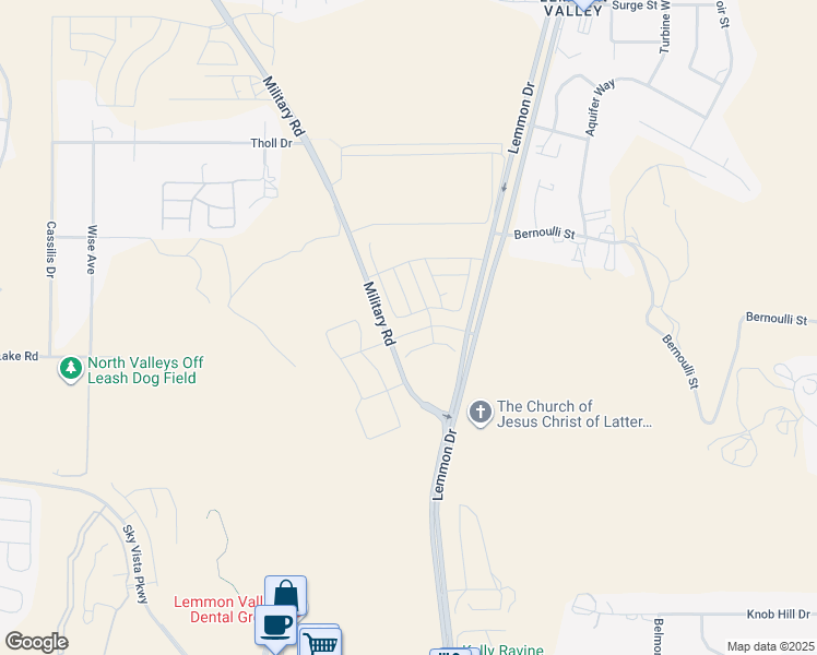 map of restaurants, bars, coffee shops, grocery stores, and more near 5280-7572 Military Road in Reno