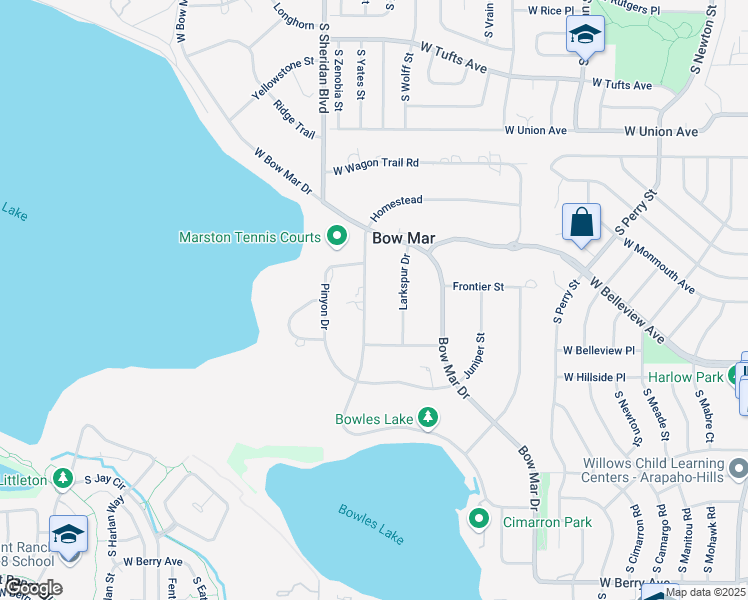 map of restaurants, bars, coffee shops, grocery stores, and more near 4950 Lakeshore Drive in Littleton