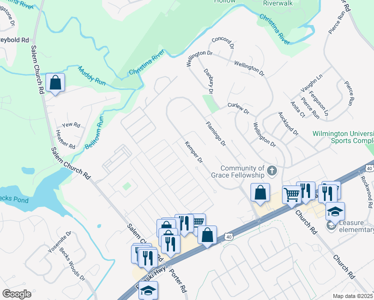 map of restaurants, bars, coffee shops, grocery stores, and more near 23 Plover Circle in Newark
