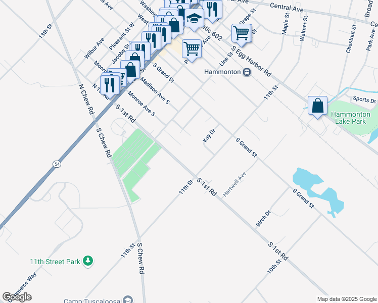 map of restaurants, bars, coffee shops, grocery stores, and more near 225 Price Street in Hammonton
