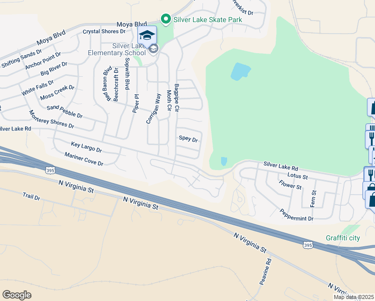 map of restaurants, bars, coffee shops, grocery stores, and more near 7448 Gannon Drive in Reno