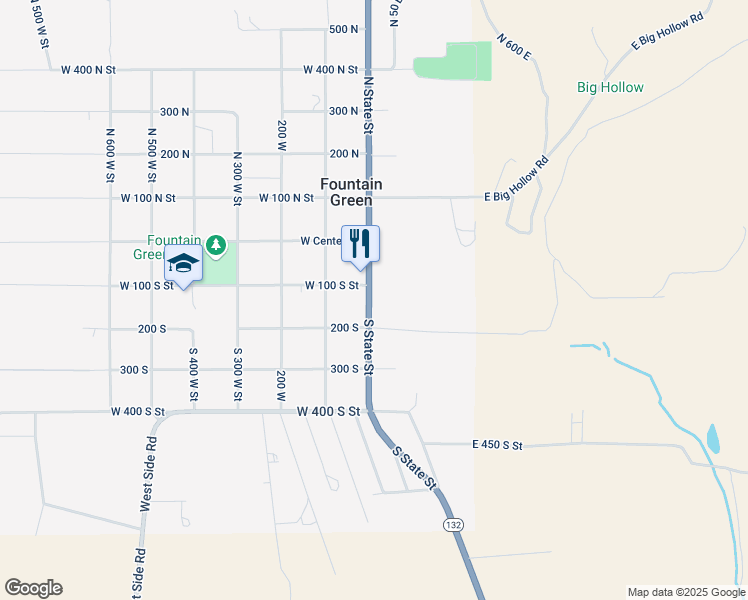 map of restaurants, bars, coffee shops, grocery stores, and more near 18 South State Street in Fountain Green