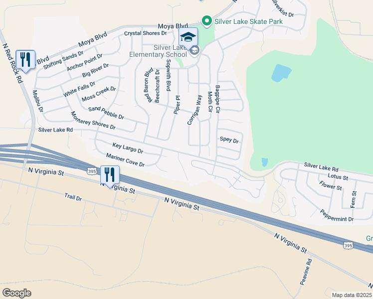 map of restaurants, bars, coffee shops, grocery stores, and more near 8419 Corrigan Way in Reno