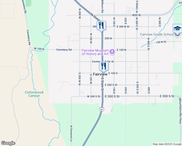 map of restaurants, bars, coffee shops, grocery stores, and more near 10 West 100 South in Fairview