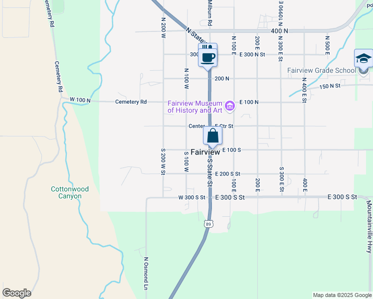 map of restaurants, bars, coffee shops, grocery stores, and more near 10 West 100 South in Fairview