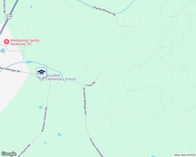 map of restaurants, bars, coffee shops, grocery stores, and more near 159 Fratz Road in Accident