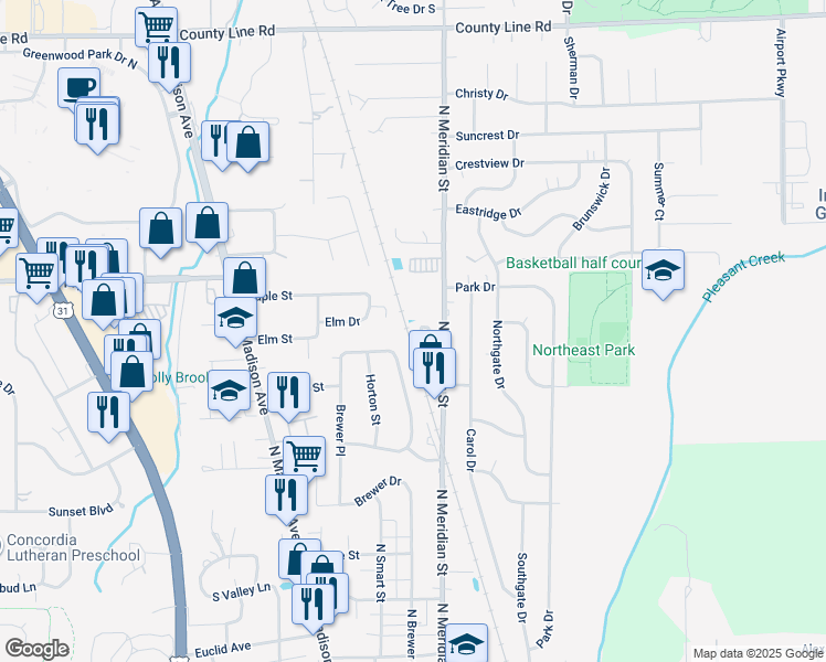 map of restaurants, bars, coffee shops, grocery stores, and more near 88 Keran Manor Court in Greenwood