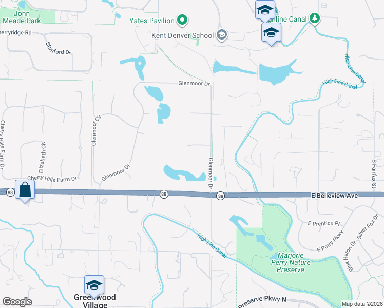 map of restaurants, bars, coffee shops, grocery stores, and more near 104 Glenmoor Ln in Englewood