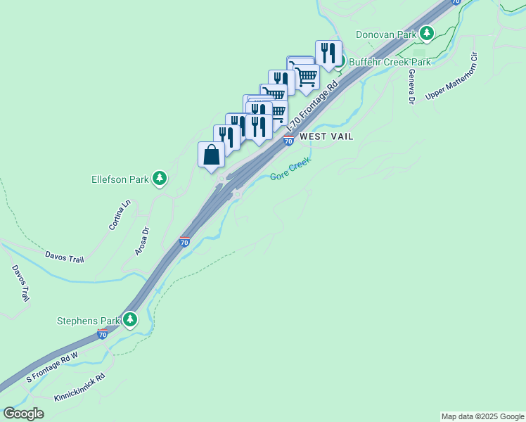 map of restaurants, bars, coffee shops, grocery stores, and more near 2109 Vermont Rd in Vail